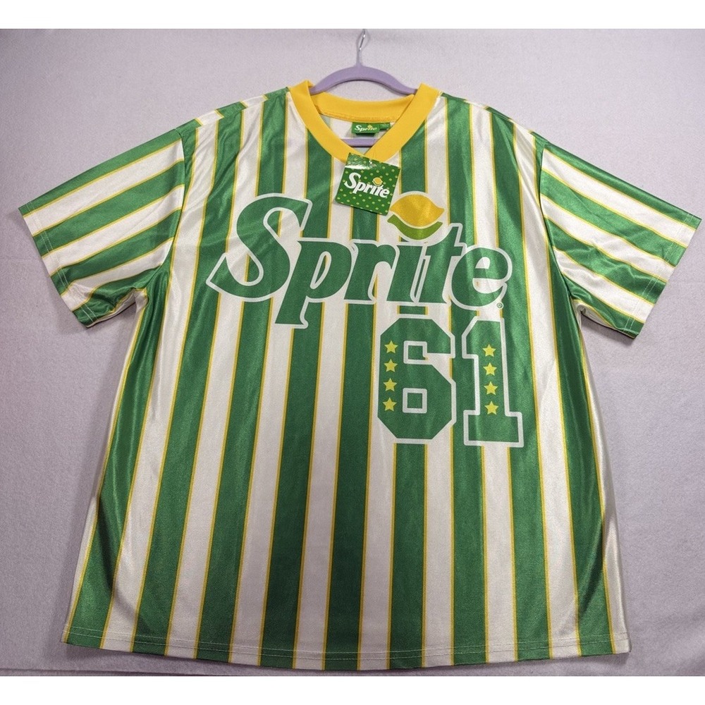 Sprite Striped V Neck Jersey Green Yellow White Soda Theme XL Coca Cola NWT